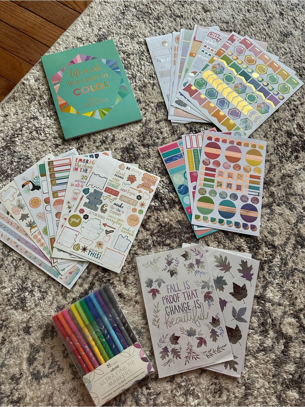 Erin Condren Colorful Sticker & Planner Bundle with Multicolor Brush Pens